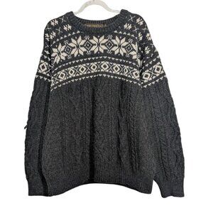 Inis Crafts Irish Knit Sweater Mens Size Large Gray Merino Wool Fisherman Winter